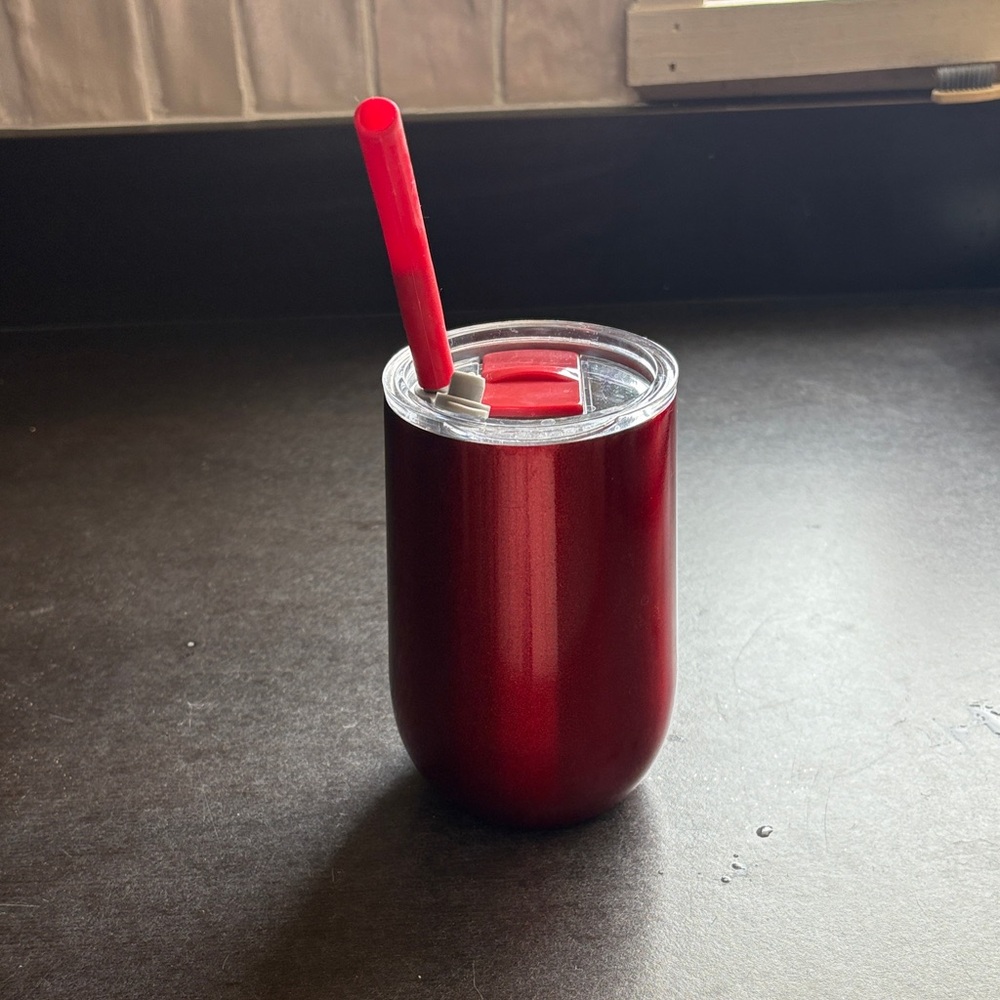 Red Insulated Wine Tumbler with Straw